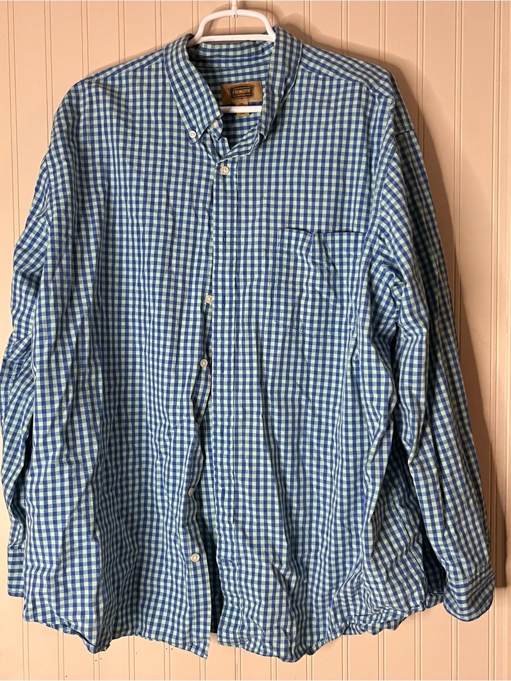 Foundry Men’s Plaid Button Down Collared Shirt Blue Long Sleeve 2XL
